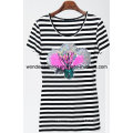 Fitted Fashion Women Stripe coton col rond été fille T-shirt